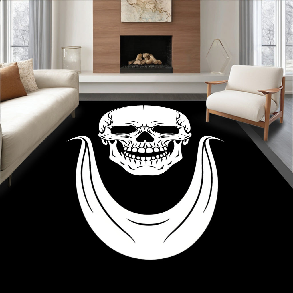 White Skull With Collar Black Rug