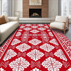 Crimson White Floral Bordered Rug