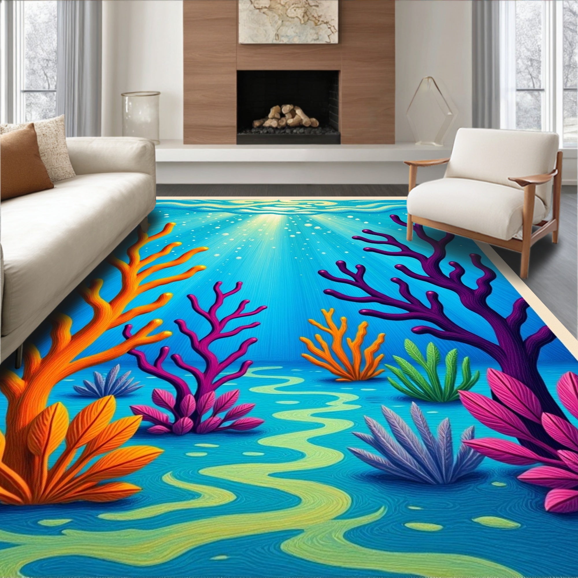 Vibrant Coral Garden Undersea Rug