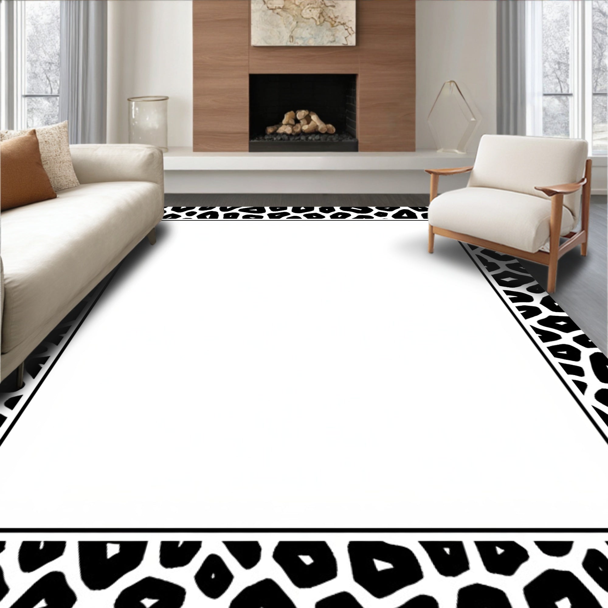 Black White Spotted Animal Print Rug