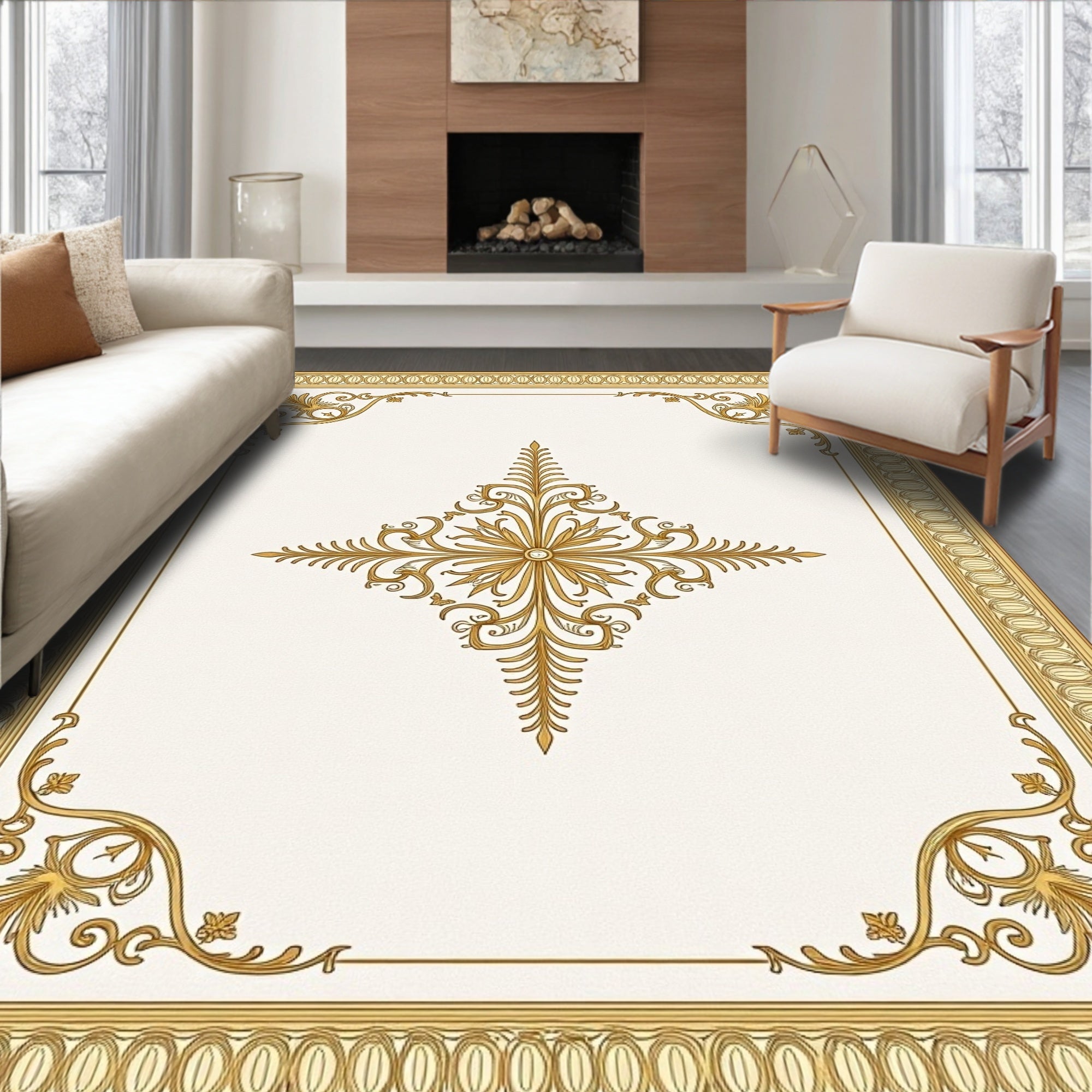 Ornate Gold Filigree Centerpiece Rug