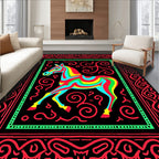 Colorful Horse Tribal Border Rug