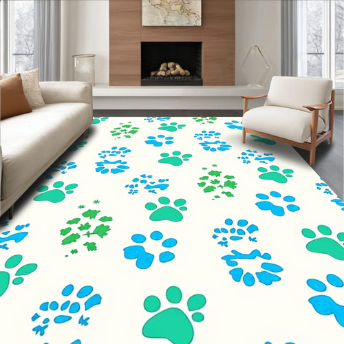 Aqua Teal Paw Prints scattered Repeats Rug