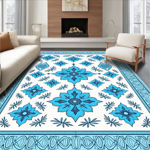 Azure Floral Medallion Border Rug