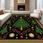 Black Green Forest Whimsical Floral Medallion Rug
