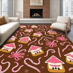 Pink Gingerbread Houses Candy Cane Swirl Rug
