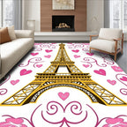 Parisian Eiffel Tower Pink Hearts Rug