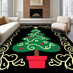 Festive Green Christmas Tree Floral Border Rug
