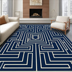 Navy Cream Geometric Maze Shield Rug