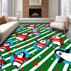 Festive Penguin Holiday Stripes Rug
