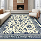 Navy Blue Floral Vine Border Rug