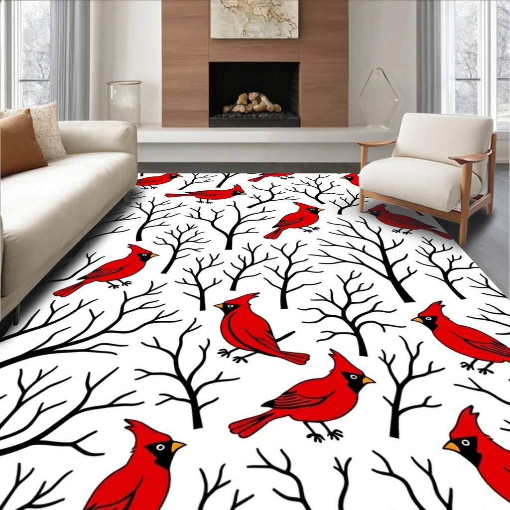 Cardinal Birds on Bare Winter Trees Rug