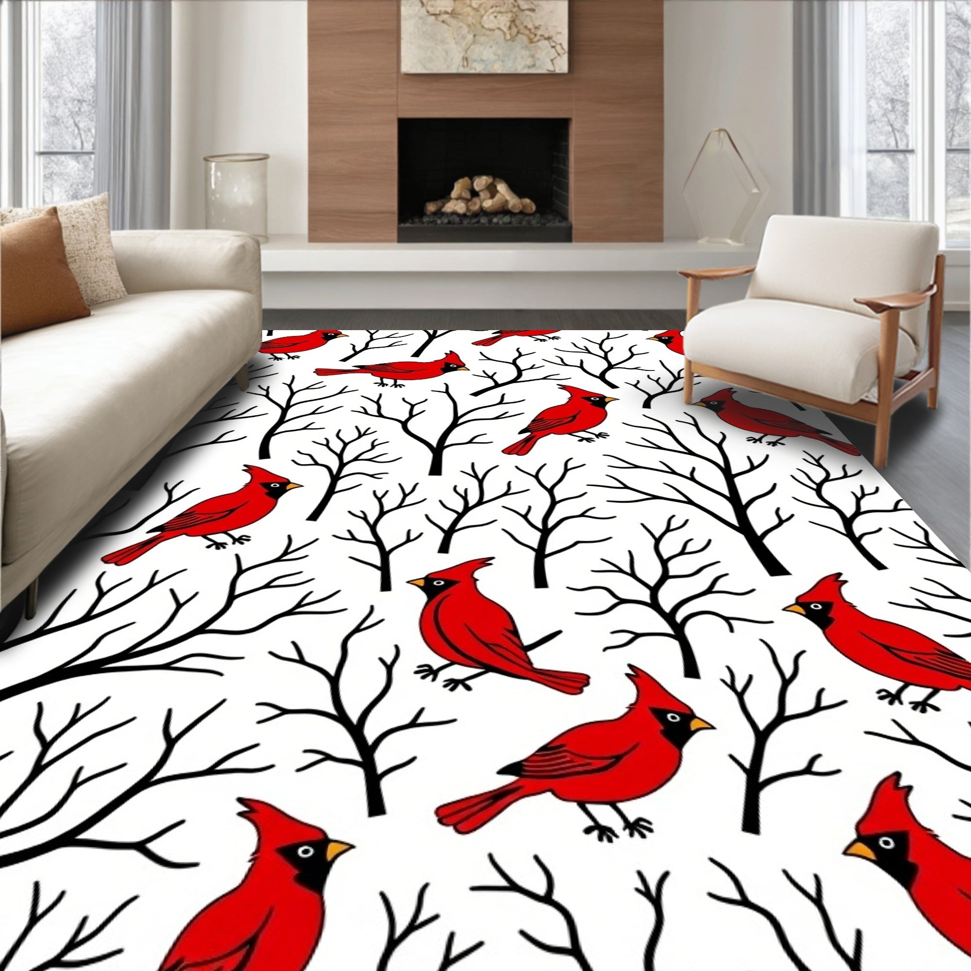 Cardinal Birds on Bare Winter Trees Rug