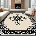 Black and Cream Ornate Floral Medallion Rug
