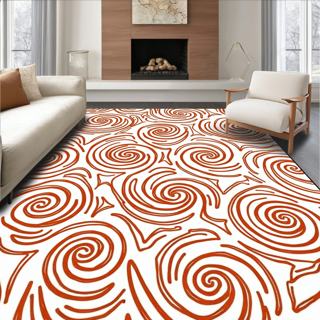 Orange Swirl Continuous Line Art Rug