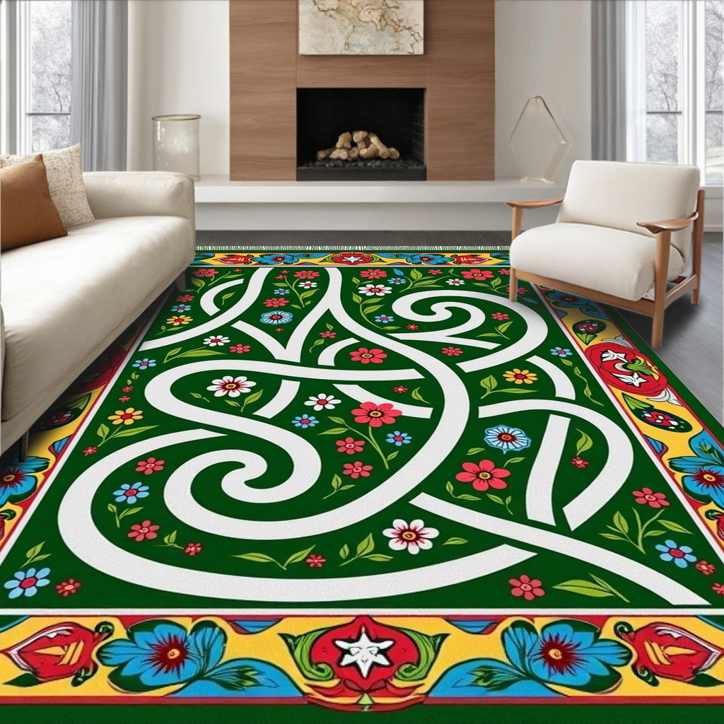 Emerald Green Floral Vine Intertwine Rug