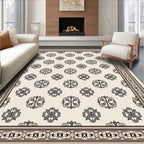 Neutral Cream Scroll Medallion Border Rug