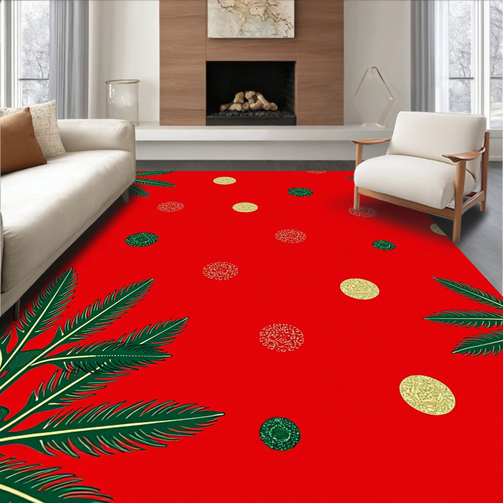 Crimson Red Fern Medallion Scatter Rug