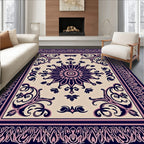 Deep Navy Pink Floral Medallion Border Rug