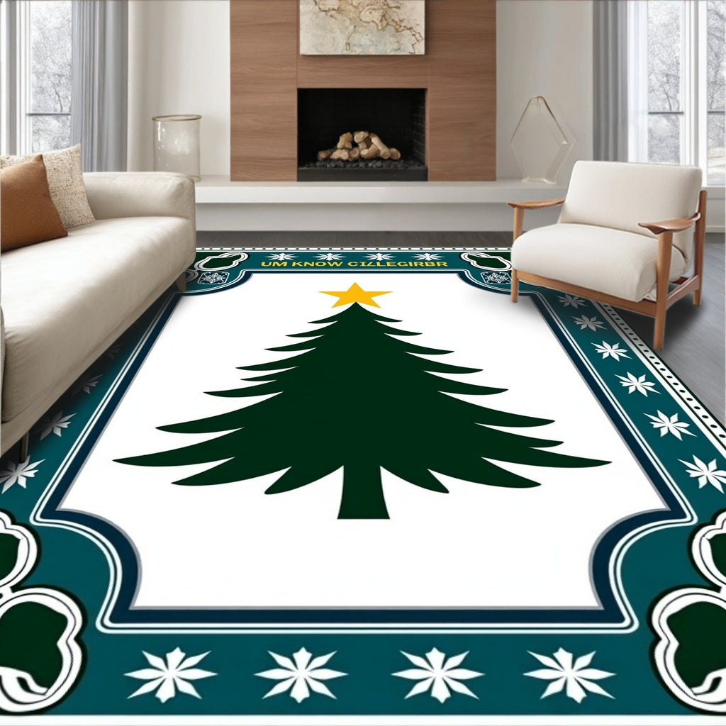 Dark Green Christmas Tree Golden Star Rug