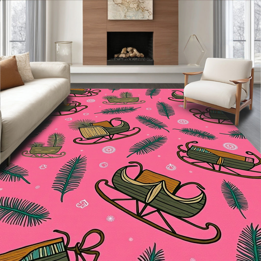 Pink Sleds and Pine Needles Repeat Rug