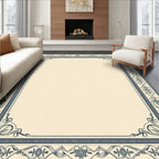 Navy Blue Floral Border Rug