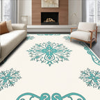 Turquoise Medallion Floral Border Cream Rug