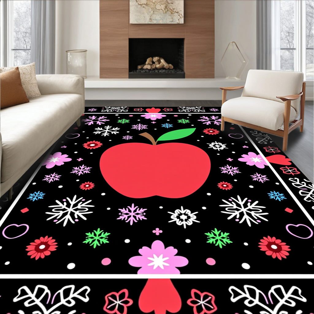 Red Apple Snowflake Floral Border Rug