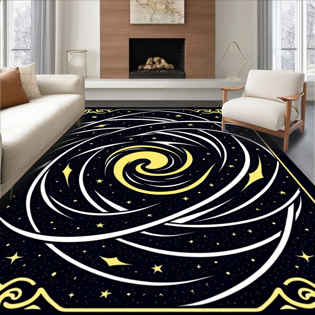 Vibrant Yellow Swirl Cosmic Galaxy Rug