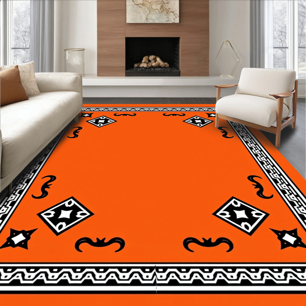 Bold Orange Black White Geometric Rug