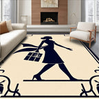 Art Deco Navy Woman Shopping Silhouette Rug