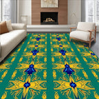 Deep Teal Yellow Blue Floral Symmetry Rug
