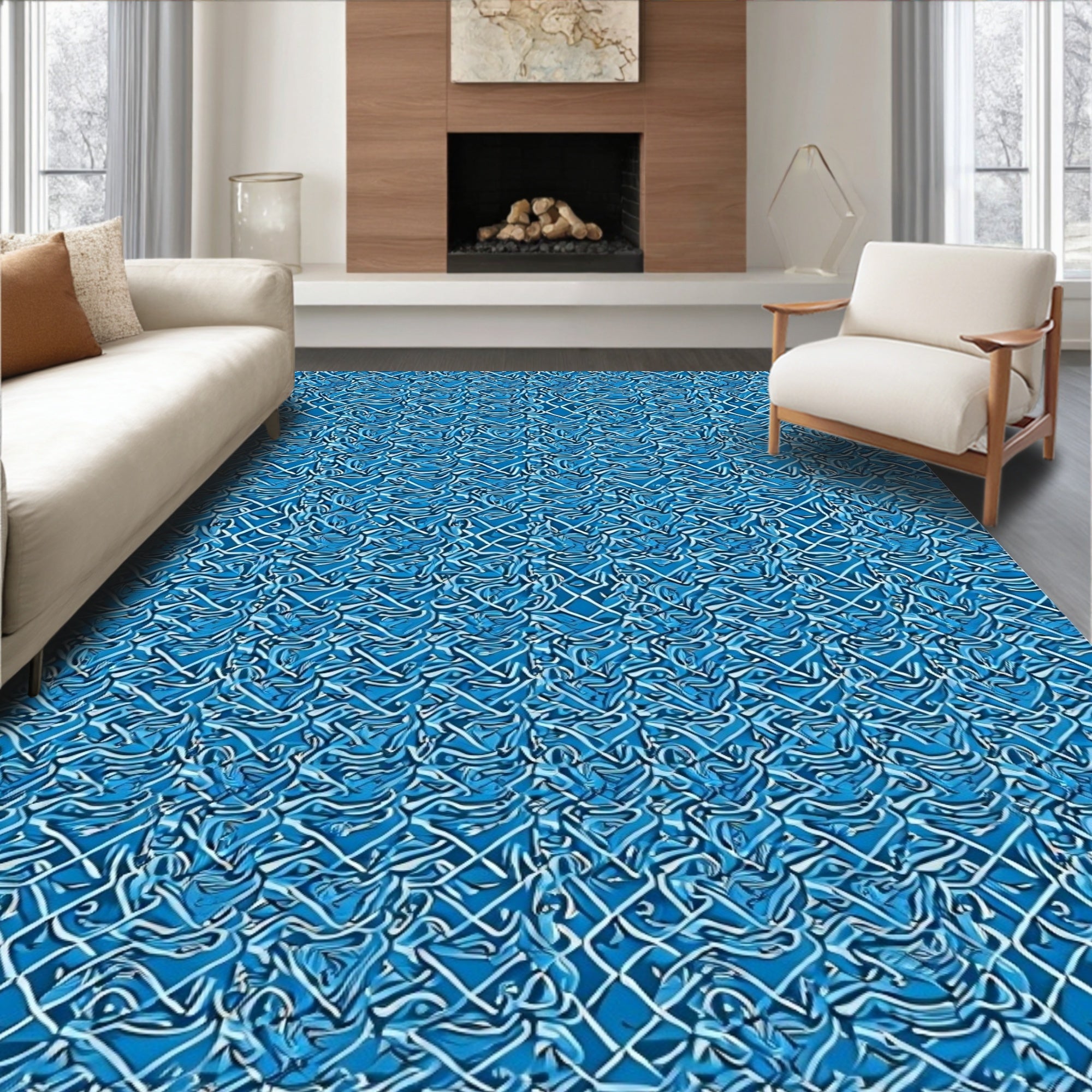 Deep Blue Intertwined Celtic Knot Rug