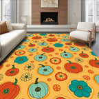 Autumn Pumpkins Turquoise Floral Scatter Rug