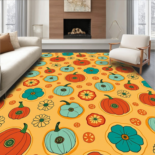 Autumn Pumpkins Turquoise Floral Scatter Rug