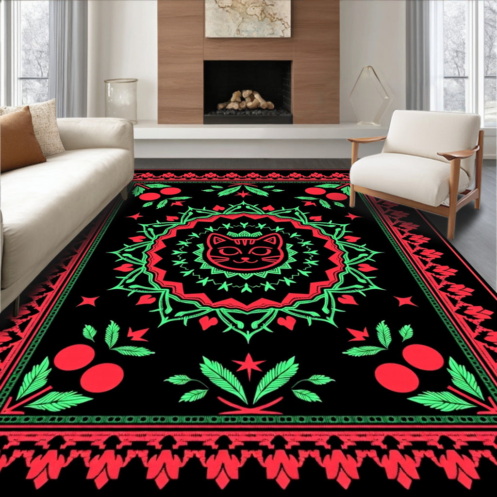 Retro Black Cat Medallion Rug