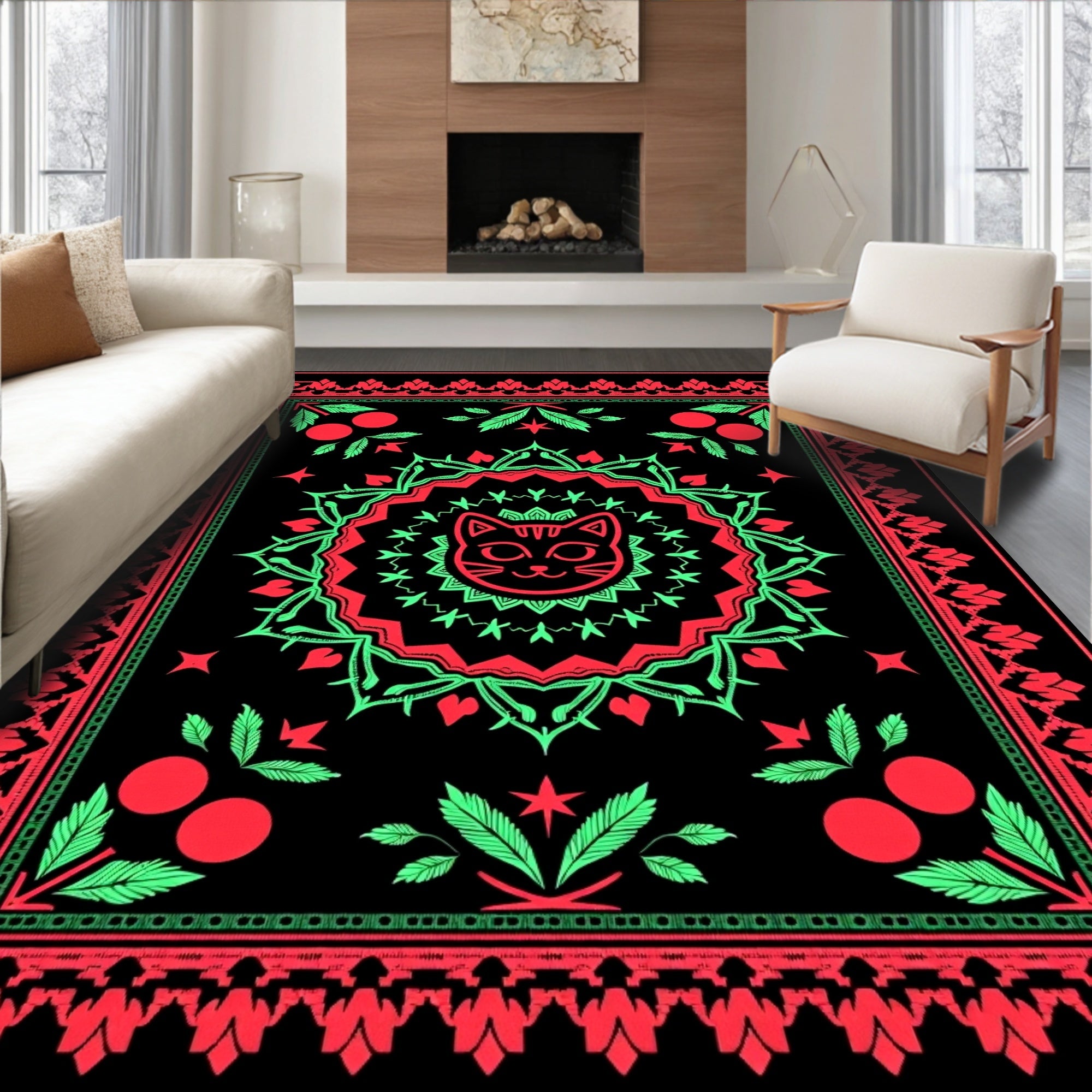 Retro Black Cat Medallion Rug