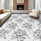 Monochromatic Line Art Rose Bouquet Rug