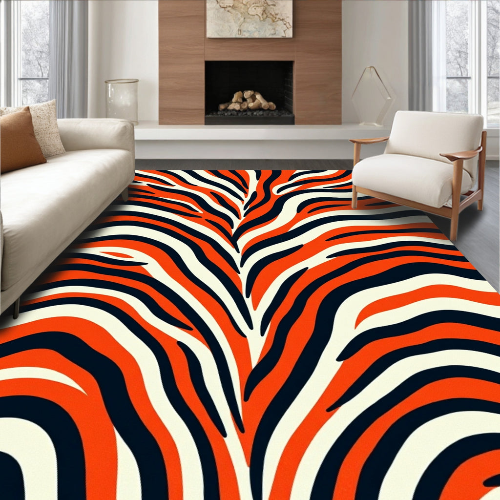 Bold Orange Ivory Animal Print Rug