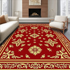 Crimson Gold Floral Medallion Rectangular Rug