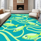 Teal Aquatic Fish School Swirl Rug