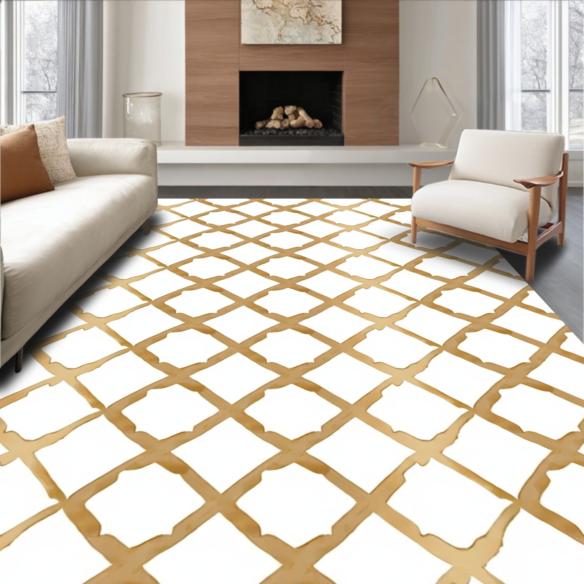 Golden Lattice Art Rug