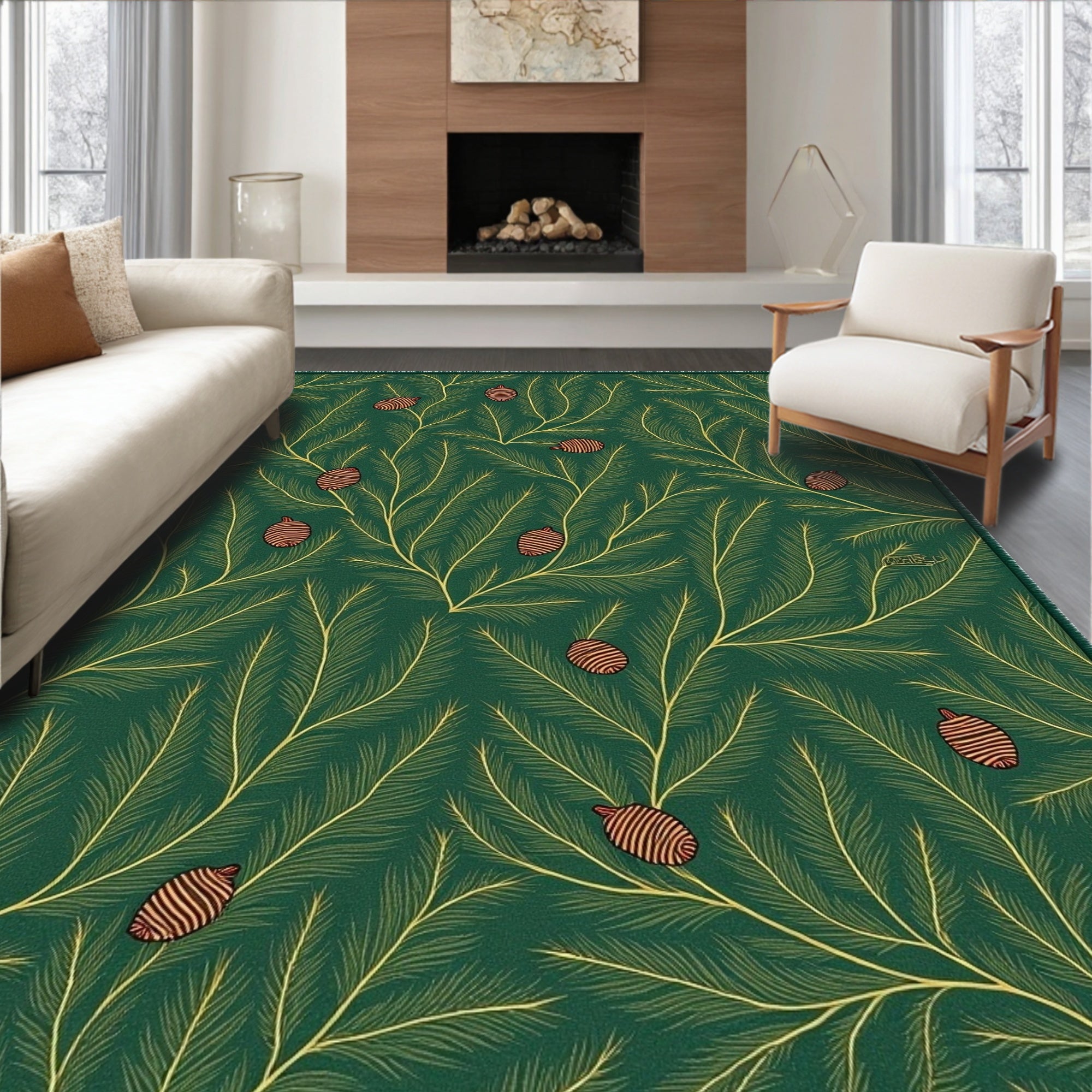 Evergreen Pinecone Branches Rug