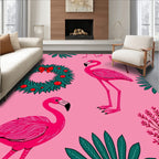 Pink Flamingo Wreath Tropical Foliage Rug