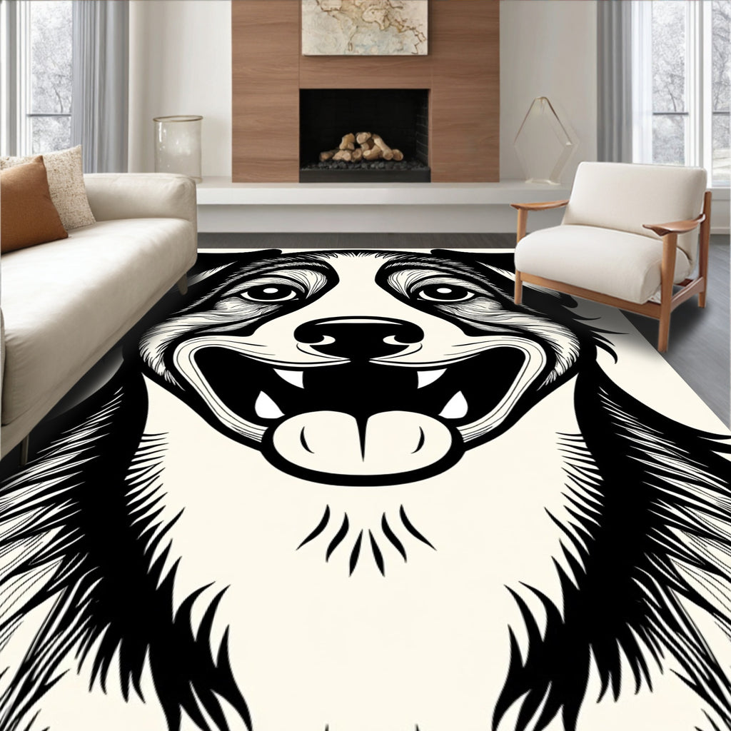 Happy Black White Dog Face Art Rug