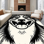 Happy Black White Dog Face Art Rug