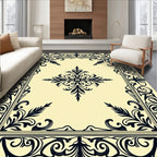 Black Floral Scroll Border Creme Rug