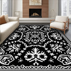 Black white symmetrical starburst medallion Rug