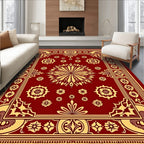 Rich Crimson Golden Floral Medallion Rug