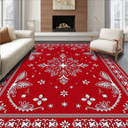Vibrant Red Snowflake Medallion Rug